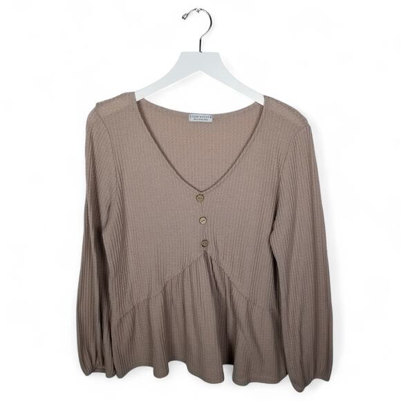 Anthropologie PAPER CRANE Waffle Knit Boho V-Neck Peplum Top #T41788A - Medium - Picture 1 of 7